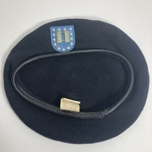 Vintage US Army Beret Hat Mens 6 7/8   Flash 13 White‎ Stars on Blue Background